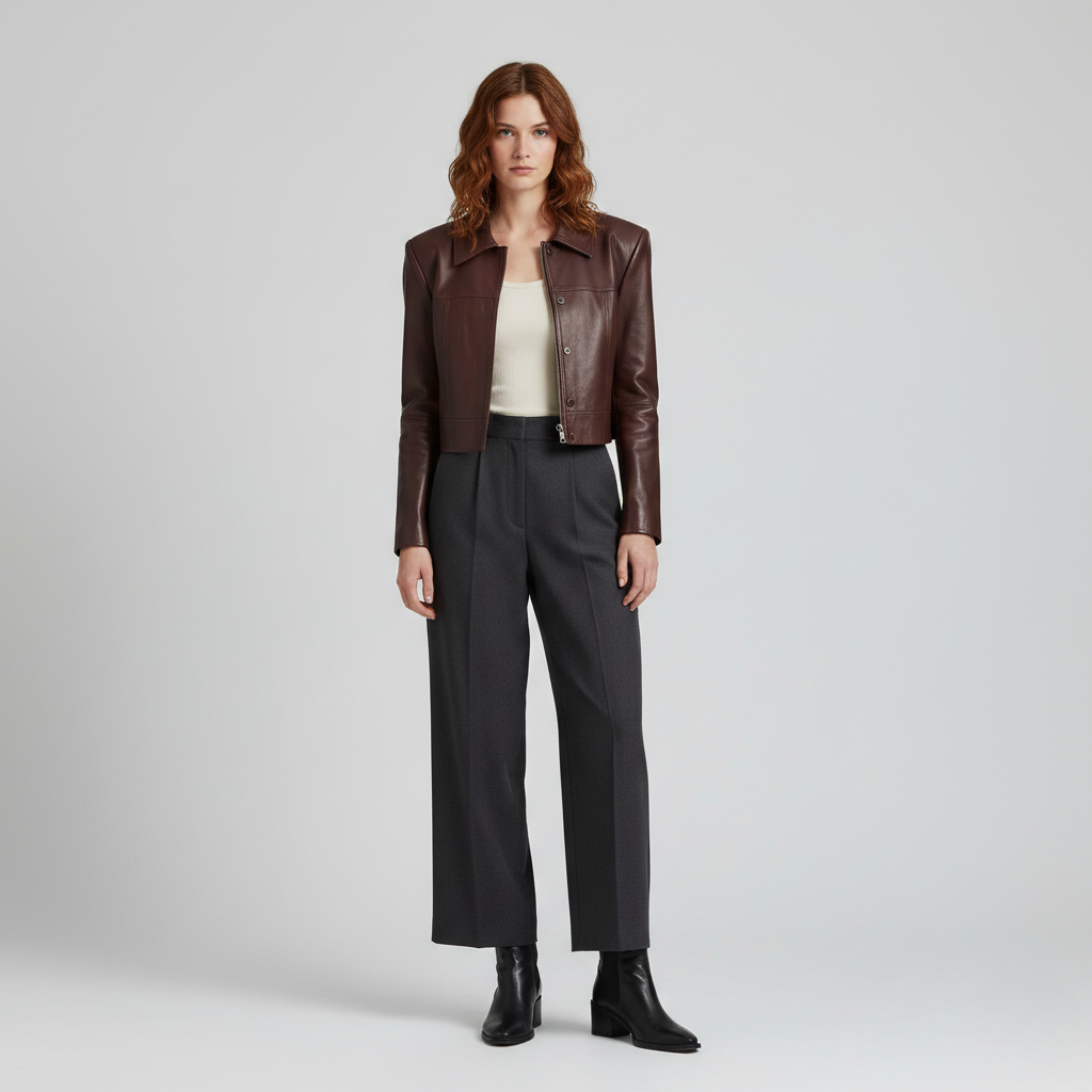 Cropped Leather Tailored Jacket