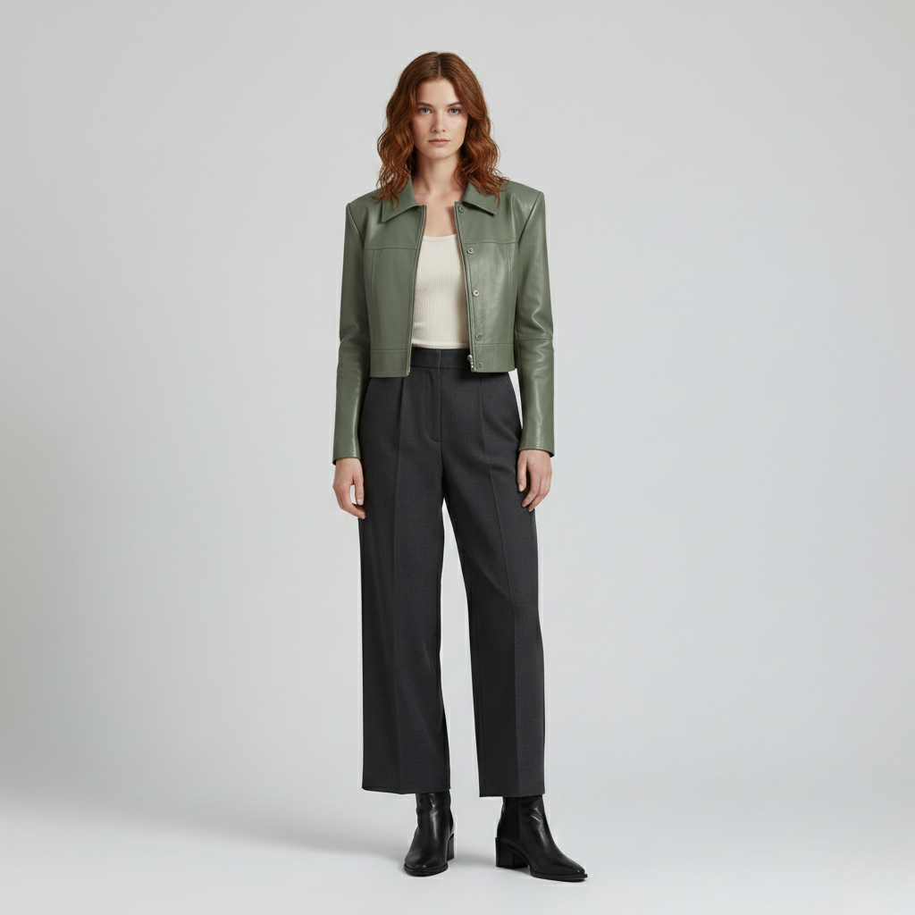 Cropped Leather Tailored Jacket