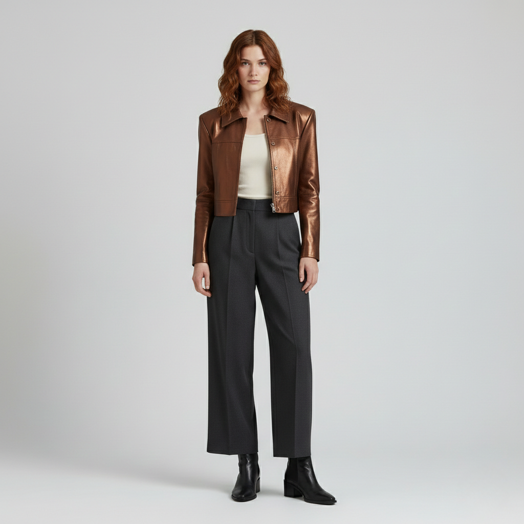 Cropped Leather Tailored Jacket