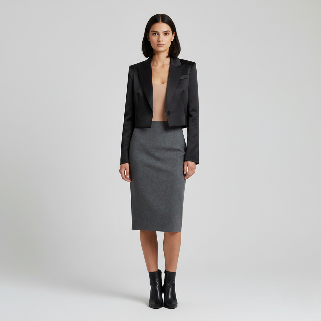 Cropped Satin Tailored Blazer