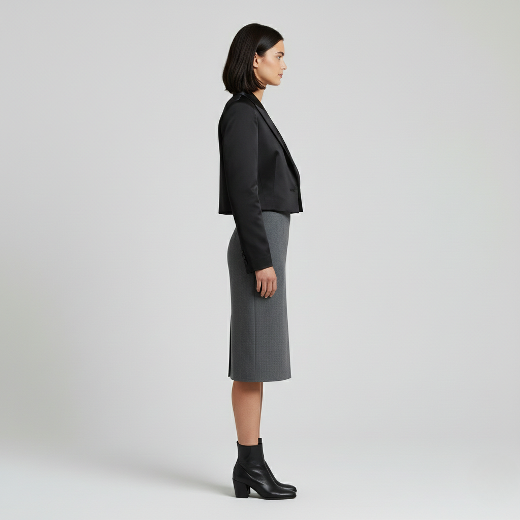 Cropped Satin Tailored Blazer
